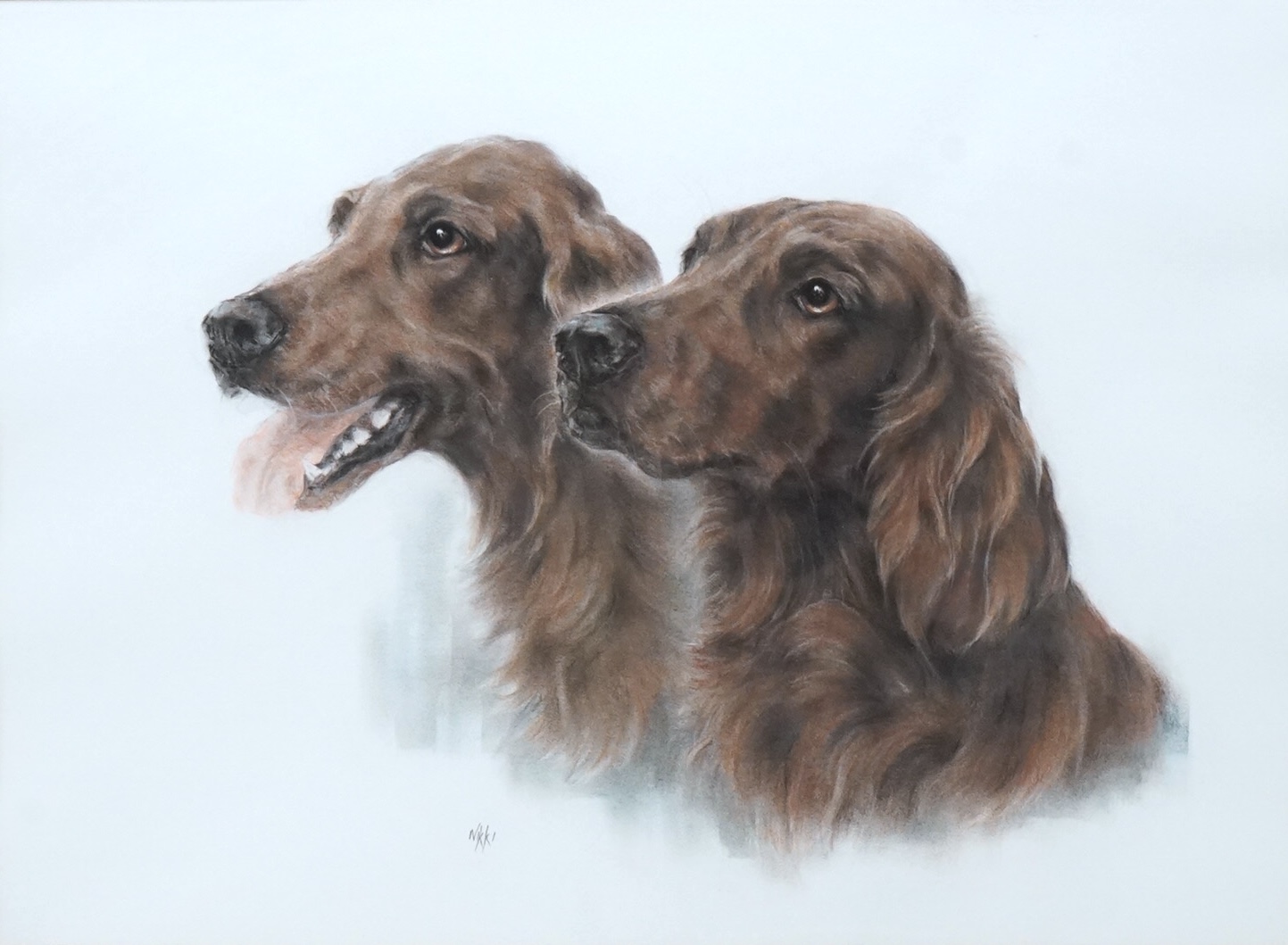 Nikki, pastel and mixed media, Study of two Irish setters, signed, 40 x 56cm